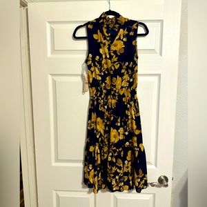 NWT Nanette Lepore Navy and Gold Midi Dress Size 2